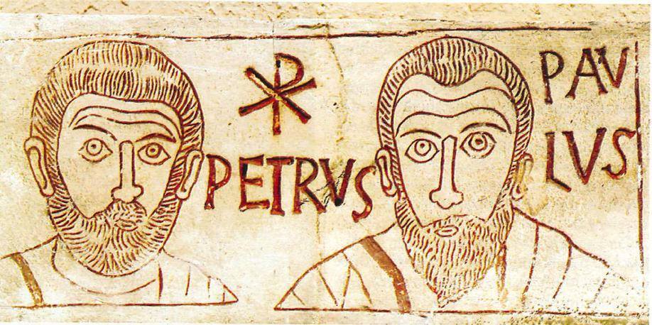 Первоверховные апостолы Петр и Павел. Изображение в римских катакомбах, 3 век