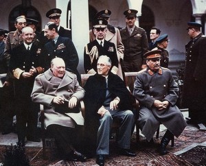 Churchill, Roosevelt, and Stalin at the Yalta conference
